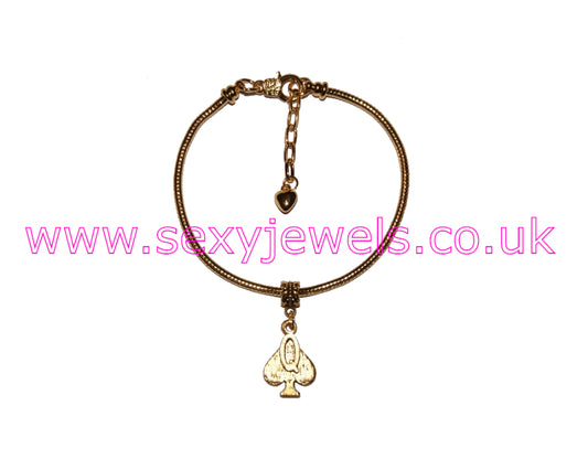 Euro Anklet / Ankle Chain Queen Of Spades Gold Style 3