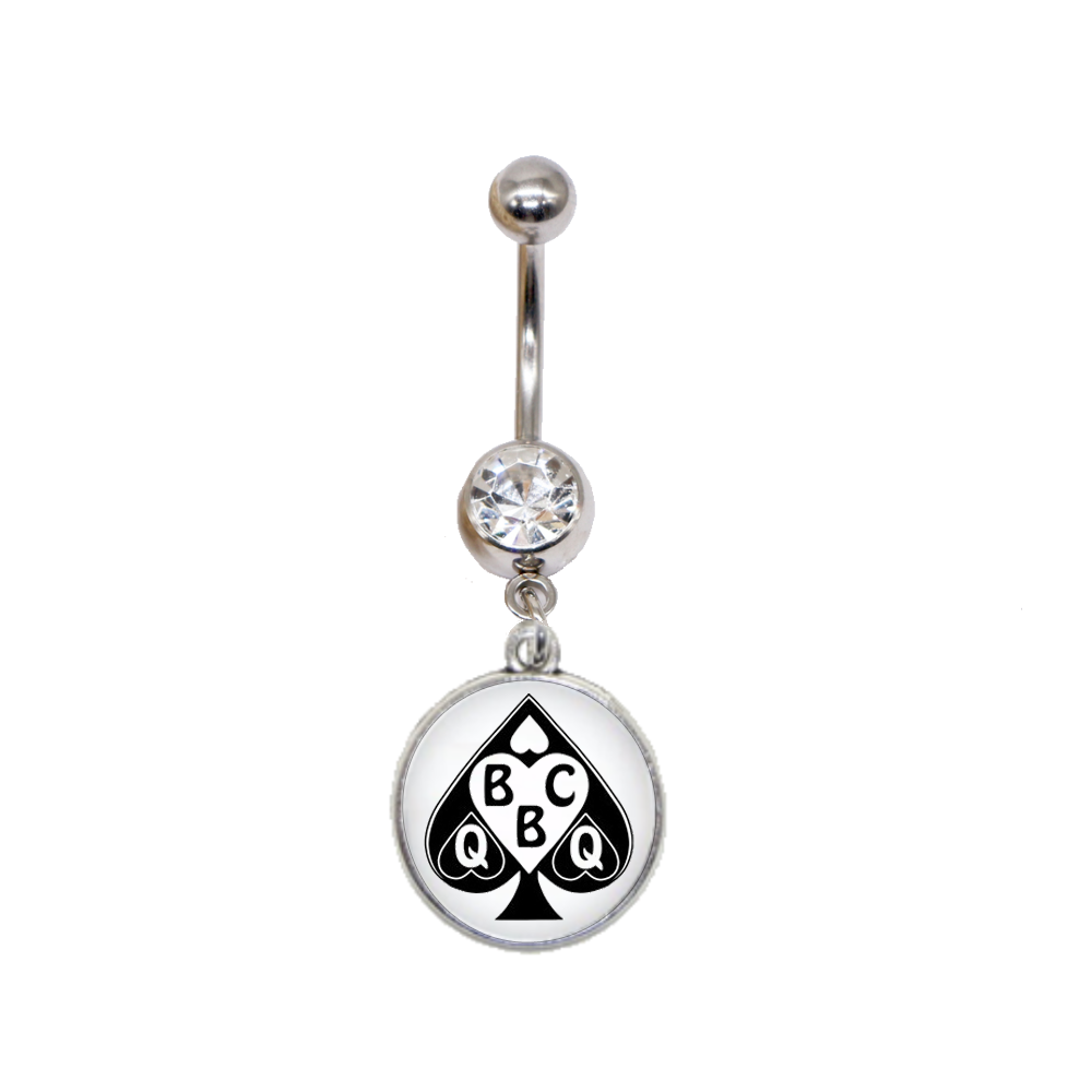 Navel Belly Button Bar Piercing - Queen of Spades BBC Dome Style 2 Silver Plated
