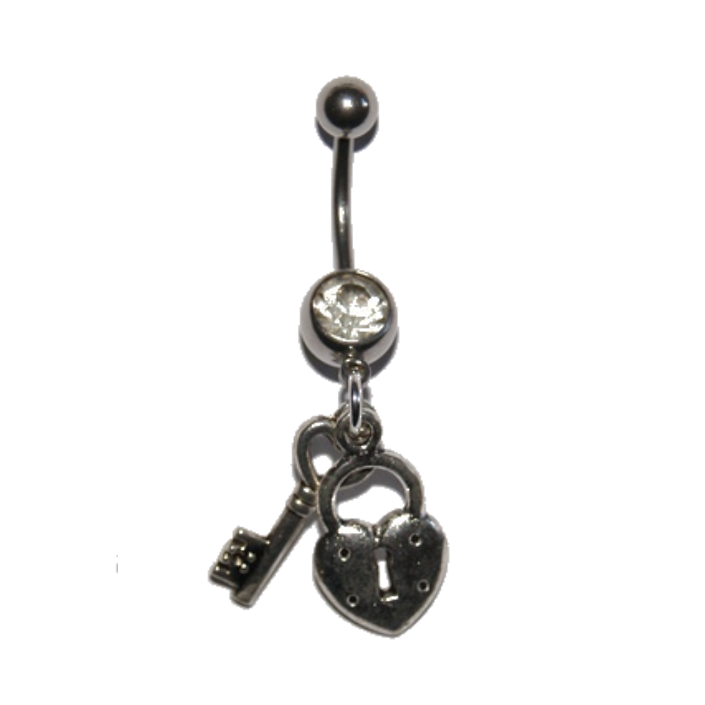 Navel Belly Button Bar Piercing Lock And Key Chastity Sexy Jewels Hotwife Queen Of Spades 3994
