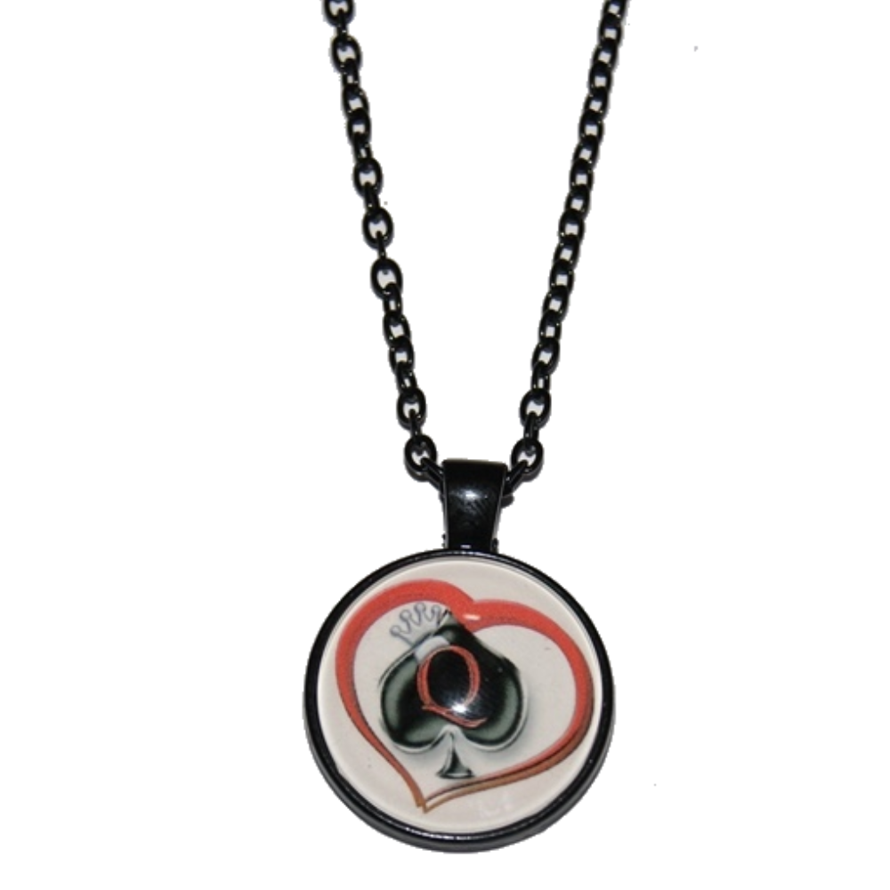 Chain Necklace Queen Of Spades QOS Dome Charm Style 3 Black