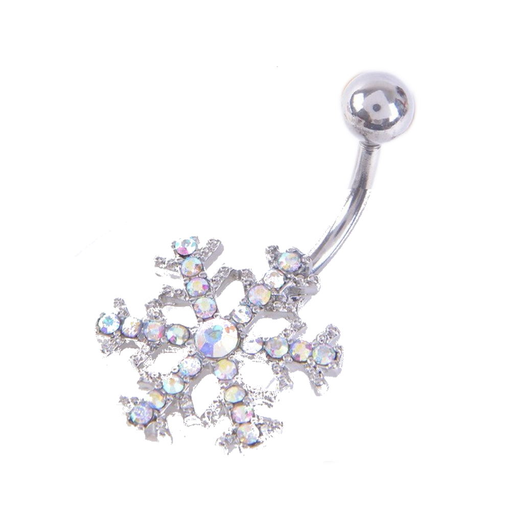 Navel Belly Button Bar Piercing - Snowflake Snow Bunny Side