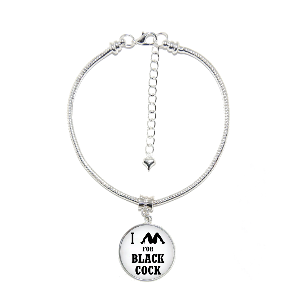 I Spread For Black Cock Dome Charm Silver Euro Anklet Ankle Chain 27mm